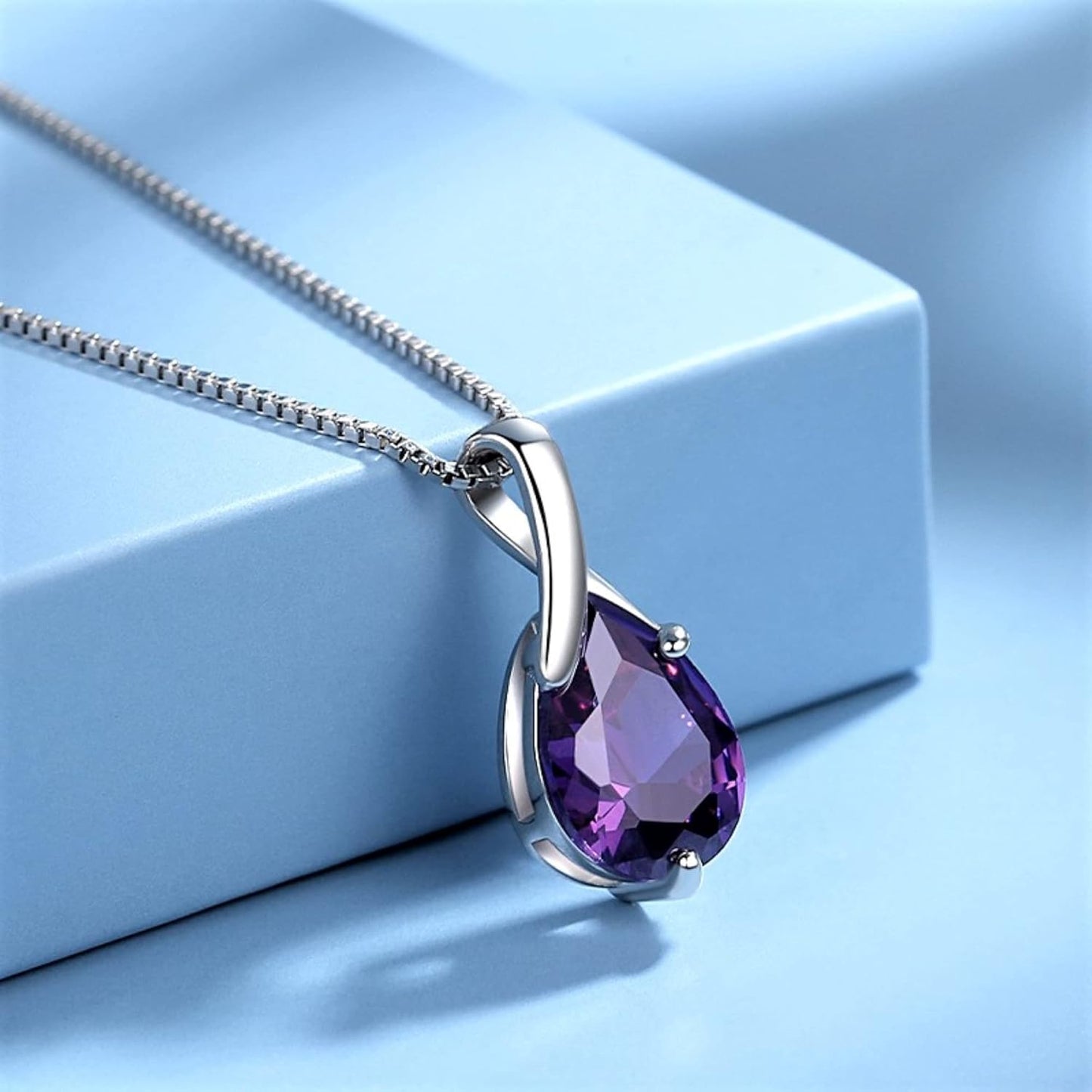 Bellitia Jewelry Gemstone Pendant Women's Necklace with Natural Amethyst, 925 Sterling Silver Necklace with Birthstone, Ladies Women Girls Jewellery Set, Sterling Silver, Amethyst