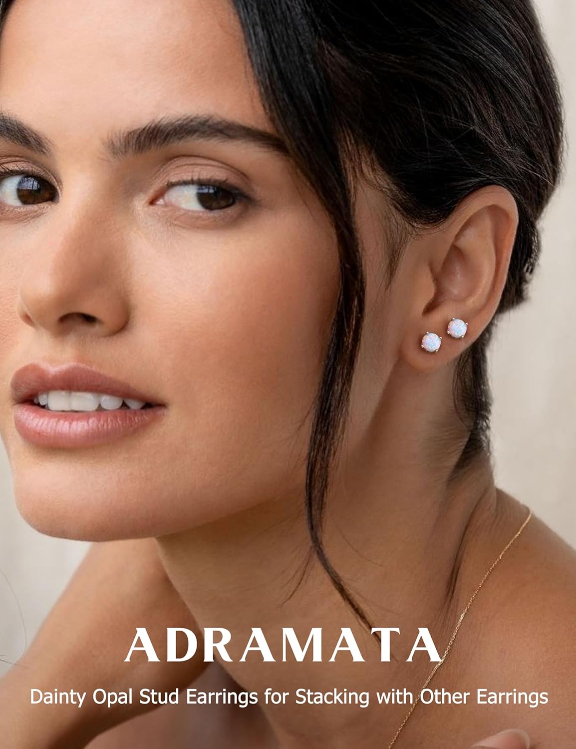 Adramata Opal Stud Earrings - 18k White Gold Plated Stainless Steel Round Cut Simulated White Opal for Women 6mm, Stainless steel and opal