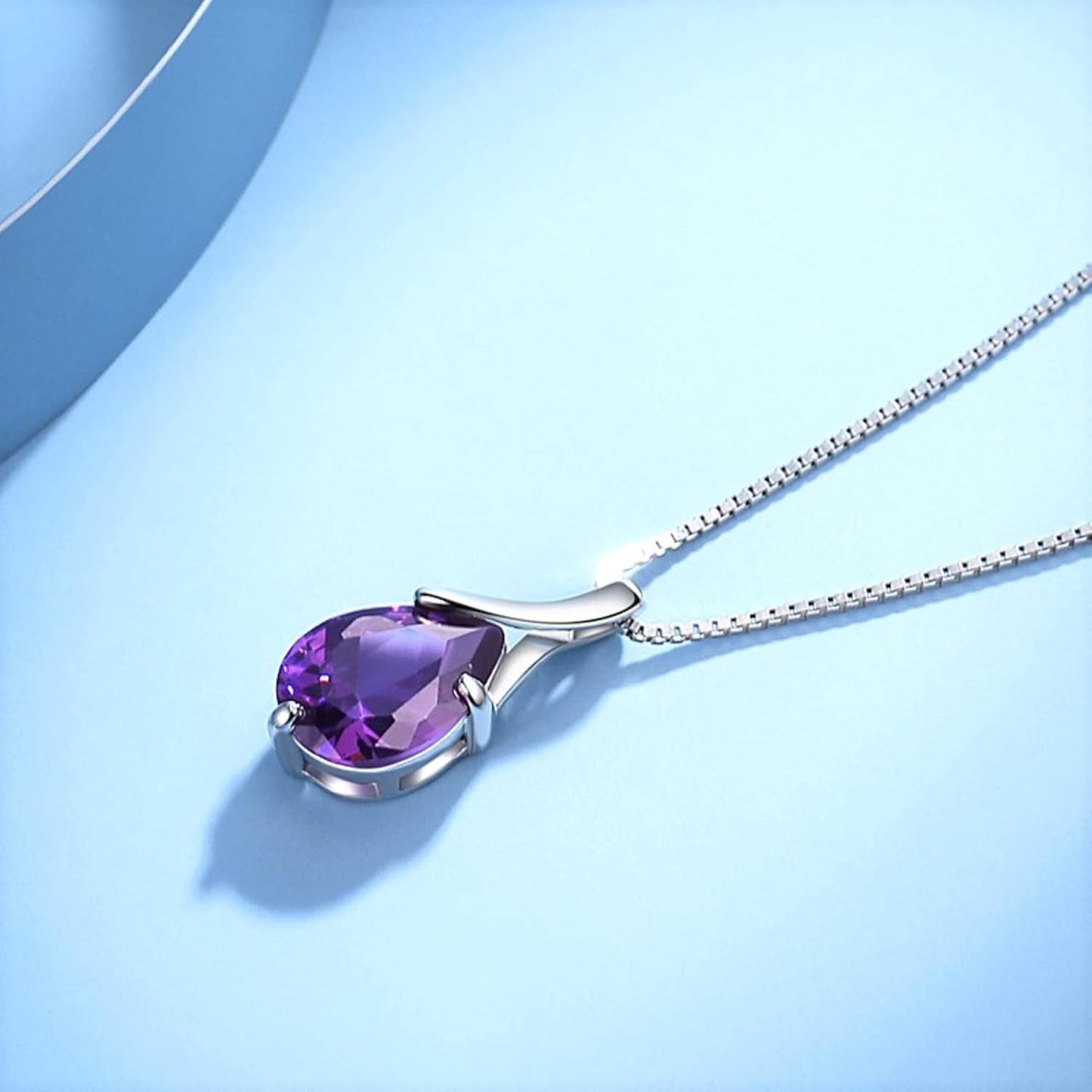 Bellitia Jewelry Gemstone Pendant Women's Necklace with Natural Amethyst, 925 Sterling Silver Necklace with Birthstone, Ladies Women Girls Jewellery Set, Sterling Silver, Amethyst