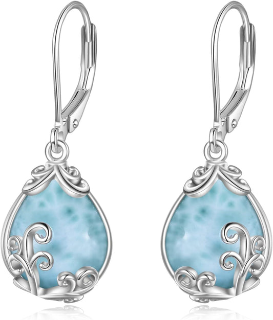 POPLYKE Celtic Moonstone Filigree Teardrop Drop Dangle Earrings Sterling Silver Leverback Earrings Jewelry